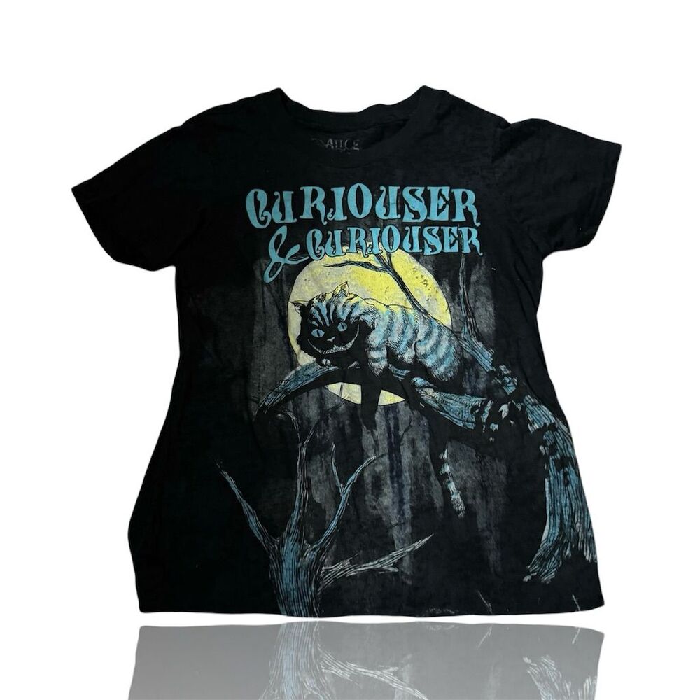 Alice in Wonderland Cheshire Cat Graphic T-Shirt Black Size O Disney: Tim Burton